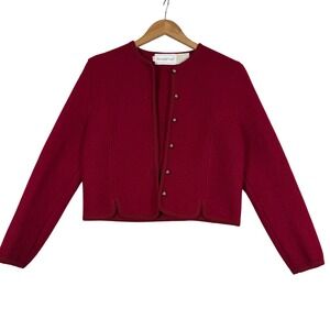VTG The Eagle's Eye Boiled Wool Cardigan 8 Red Cropped Sweater‎ READ